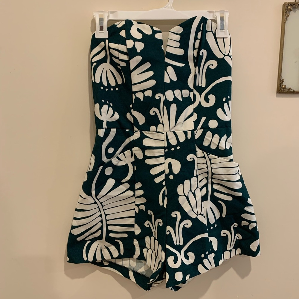 Emerald Green and White Strapless Romper